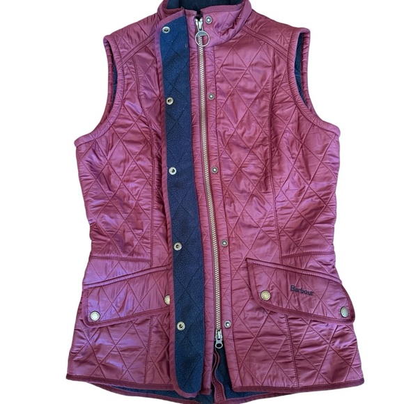 😍2 for $20 Barbour Cavalry Gilet Quilted Vest in Maroon – Size 8 - Picture 4 of 8